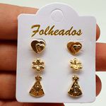 Kit De Brincos Folheados A Ouro 18k Nossa Senhora Aparecida 