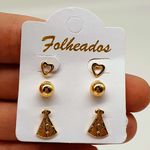 Kit De Brincos Folheados Dourado Nossa Senhora Aparecida 
