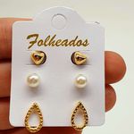 Kit De Brincos Folheados Dourado Gota 