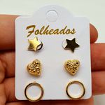 Kit De Brincos Folheados Dourado Estrela 