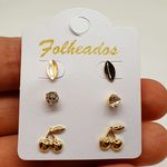 Kit De Brincos Folheados A Ouro 18K Cereja 