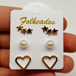 Kit De Brincos Folheados Dourado Estrela 