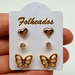Kit De Brincos Folheados Dourado Borboleta 