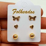 Kit De Brincos Folheados Dourado Borboleta 
