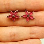 Brinco Semi Joia Ródio Negro Flor Rosa 