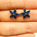 Brinco Semi Joia Ródio Negro Flor Azul Marinho 