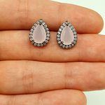 Brinco Semi Joia Ródio Negro Gota Rosa 