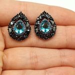 Brinco Semi Joia Ródio Negro Gota Azul 
