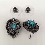 Brinco Semi Joia Ródio Negro Gota Azul 