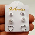 Kit De Brincos Folheados Prata Coração 