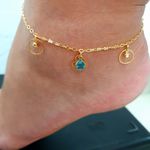 Tornozeleira Folheada a Ouro 18K Coração Azul 