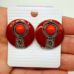 Brinco De Pressão Prata Velha Esmaltada Vermelho 