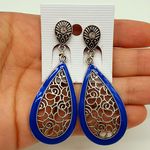 Brinco De Pressão Prata Velha Azul Escuro 