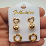 Kit De Brincos Folheados Dourado Aro