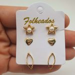 Kit De Brincos Folheados Dourado Estrela 