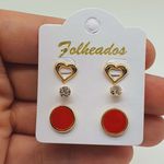 Kit De Brincos Folheados Dourado Disco Vermelho 