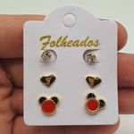 Kit De Brincos Folheados Dourado Mickey Vermelho 