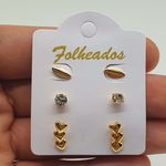Kit De Brincos Folheados Dourado Coração 