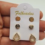 Kit De Brincos Folheados Dourado Gota 