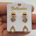 Kit De Brincos Folheados Dourado Gota 