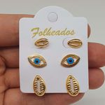 Kit De Brincos Folheados Dourado Búzios 