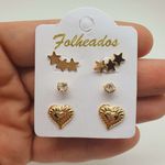 Kit De Brincos Folheados Dourado Estrela 