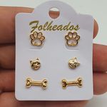 Kit De Brincos Folheados Dourado Patinha 