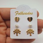 Kit De Brincos Folheados Dourado Árvore Da Vida 
