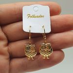 Mini Argola Folheada Dourada Coruja 
