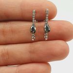 Brinco Ear Hook Gota Prata Hematita 