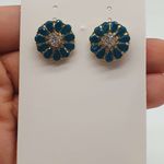 Brinco Dourado Flor Azul Claro 