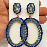 Brinco Dourado Azul Escuro e Azul Claro 