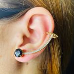 Brinco Ear Cuff Zircônia Dourado Preto 
