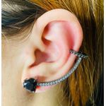 Brinco Ear Cuff Zircônia Coração Grafite Preto 