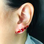 Brinco Ear Cuff Zircônia Gota Dourado Vermelho 