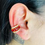 Par De Piercing Fake Zircônia Navete Dourado Vermelho 