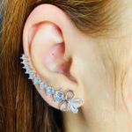Brinco Ear Cuff Zircônia Laço Prata 