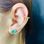 Brinco Ear Cuff Zircônia Gota Dourado Acqua 