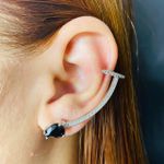 Brinco Ear Cuff Zircônia Gota Prata Preto 