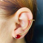 Brinco Ear Cuff Zircônia Gota Dourado Vermelho 
