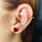 Brinco Ear Cuff Zircônia Dourado Vermelho 