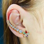 Brinco Ear Cuff Zircônia Flor Dourado Colorido 