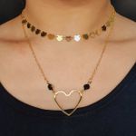 Colar Duplo Folheado a Ouro Coração