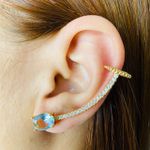 Brinco Ear Cuff Zircônia Oval Dourado Branco 