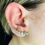 Brinco Ear Cuff Zircônia Ramos Dourado Colorido 