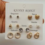 Kit De Brincos Dias Da Semana Dourado Coração 