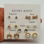 Kit De Brincos Dias Da Semana Dourado Laço 