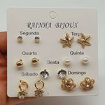 Kit De Brincos Dias Da Semana Dourado Flor 