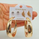 Kit De Brincos Dourado Folha