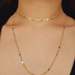 Colar Duplo Folheado a Ouro Cruz 